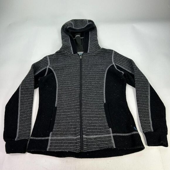 Kuhl Women’s Chianti Fleece Sweater Size S GRAY BLACK Full Zip Hooded Wool Blend - Picture 2 of 11